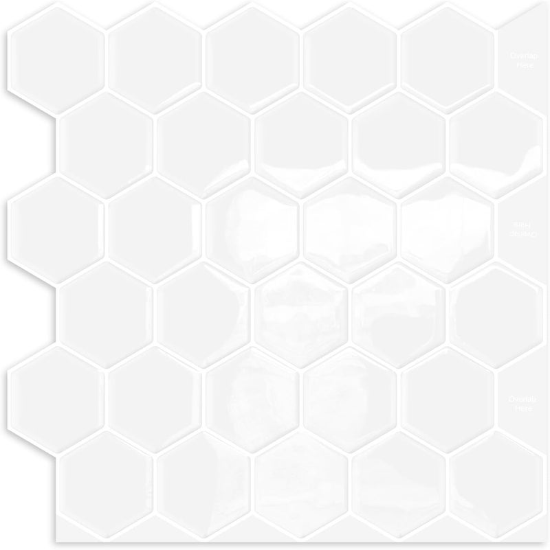 MOONFUN White Hexagon Peel and Stick Backsplash,12" x 12" Self Adhesive Back Splash Honeycomb Stick on Wall Tile for Kitchen,Bathroom,Fireplace,RV(10 Sheets) - Image 1